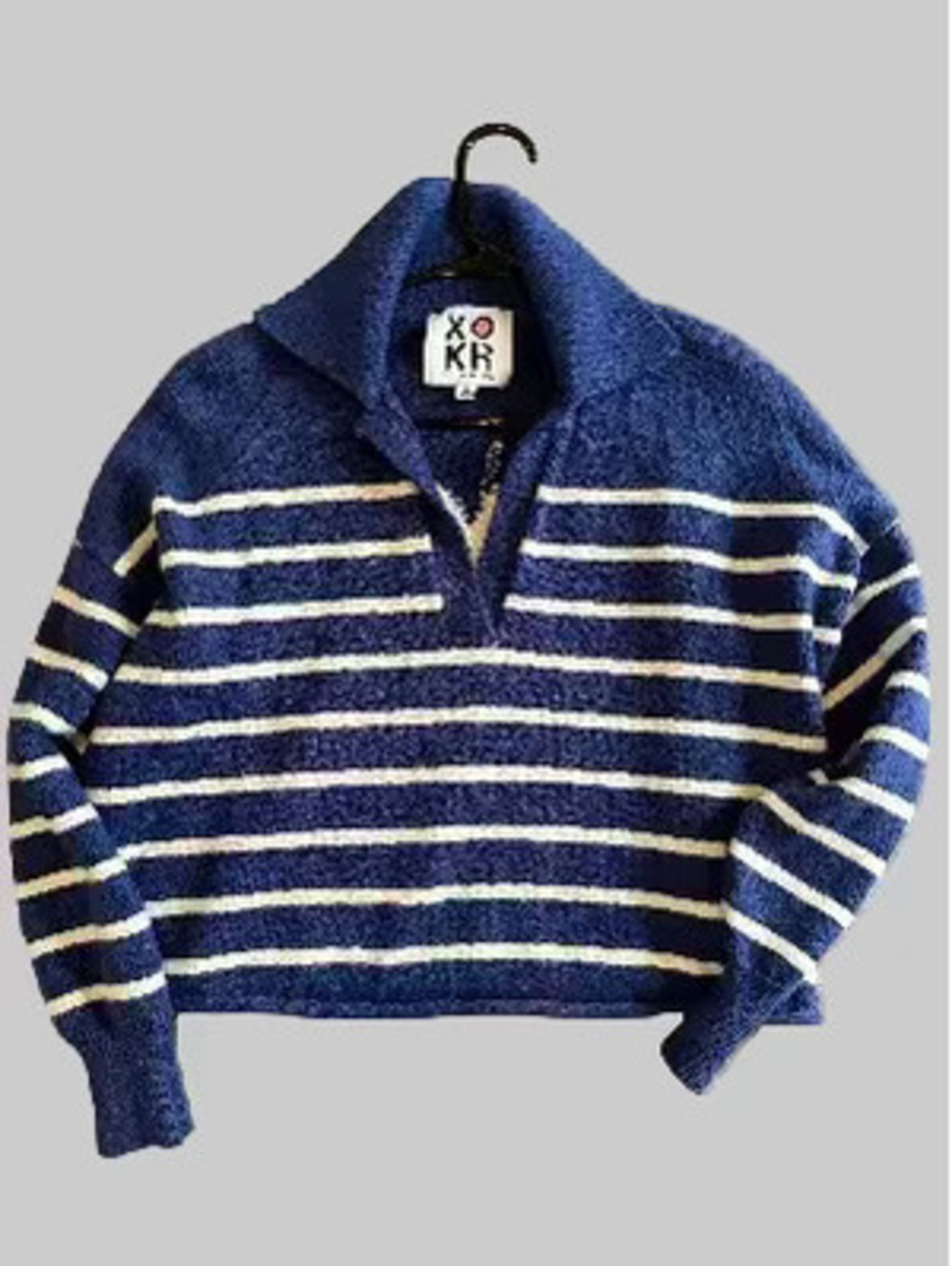 Kerri Rosenthal XO KR Navy & Cream Striped Knit Turtleneck Sweater โ Size S